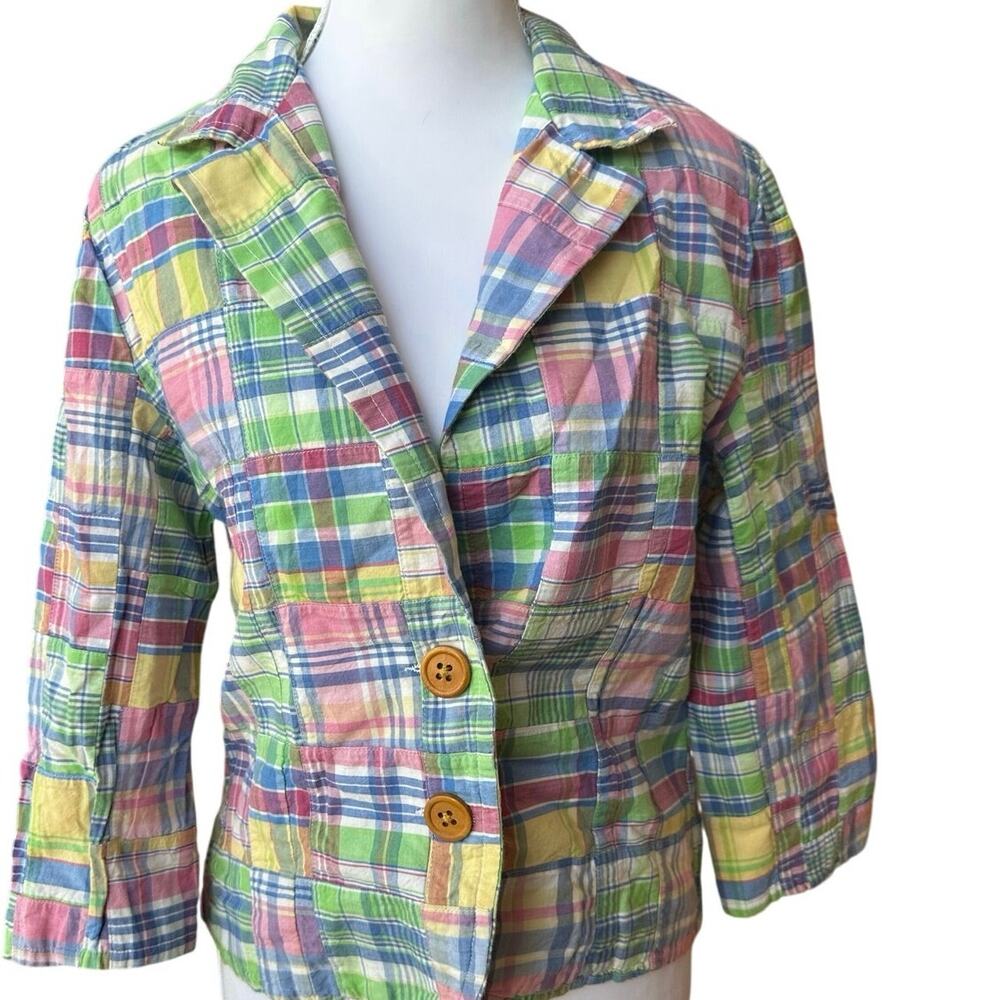 Lily Stanhope 6 Bright Pastel Madras Patchwork Preppy Cottage Artsy Blazer